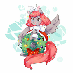 Size: 1500x1500 | Tagged: safe, artist:qianshoufo, oc, oc only, pegasus, pony, bow, cape, christmas, christmas wreath, clothes, decoration, solo, wreath