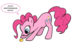 Size: 1404x824 | Tagged: safe, artist:pencils, pinkie pie, earth pony, pony, g4, bits, cute, dialogue, diapinkes, eyes on the prize, female, looking at something, simple background, smiling, solo, transparent background