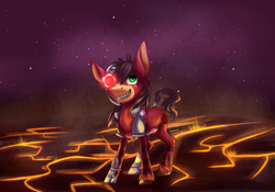 Size: 2400x1677 | Tagged: safe, artist:weird--fish, cyborg, original species, pony, grox, lava, ponified, rule 85, solo, spore