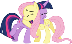 Size: 4929x3001 | Tagged: safe, artist:cloudy glow, fluttershy, twilight sparkle, alicorn, pegasus, pony, g4, the hooffields and mccolts, .ai available, butt, cute, duo, duo female, female, flutterbutt, folded wings, friendshipping, high res, hug, lesbian, plot, ship:twishy, simple background, transparent background, twilight sparkle (alicorn), vector, wings
