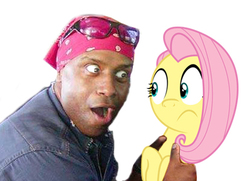 Size: 414x300 | Tagged: safe, fluttershy, human, g4, happy negro, irl, irl human, meme, photo, photoshop, racism, simple background, wat
