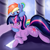 Size: 3000x3000 | Tagged: safe, artist:twiren, rainbow dash, twilight sparkle, pegasus, pony, unicorn, g4, behaving like a cat, cute, female, high res, laser, laser pointer, lesbian, rainbow cat, ship:twidash, shipping, silly, silly pony, unicorn twilight