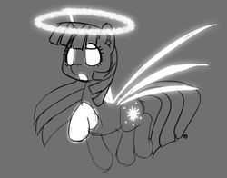 Size: 1280x1004 | Tagged: safe, artist:pabbley, twilight sparkle, alicorn, pony, g4, 30 minute art challenge, eva-01, female, glowing, glowing eyes, gray background, grayscale, halo, monochrome, neon genesis evangelion, open mouth, simple background, sketch, solo, twilight sparkle (alicorn)