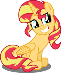 Size: 5000x6005 | Tagged: safe, artist:orin331, sunset shimmer, alicorn, pony, equestria girls, g4, absurd resolution, alicornified, cute, female, grin, race swap, shimmerbetes, shimmercorn, simple background, sitting, smiling, solo, squee, transparent background, vector
