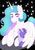 Size: 1024x1448 | Tagged: safe, artist:bewarethemusicman, princess celestia, oc, oc:selene, g4, crossed hooves, eyes closed, hug, lidded eyes, looking down, next generation, offspring, parent:princess luna, smiling, sparkles, spread wings, winghug