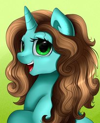 Size: 1446x1764 | Tagged: safe, artist:pridark, oc, oc only, oc:shimmer seadrift, pony, unicorn, bust, commission, happy, open mouth, portrait, solo