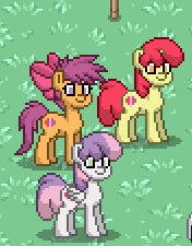 Size: 176x225 | Tagged: safe, apple bloom, scootaloo, sweetie belle, pony, pony town, g4, cutie mark, cutie mark crusaders, race swap, the cmc's cutie marks