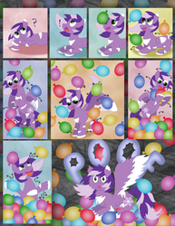 Size: 2550x3300 | Tagged: safe, artist:white-tigress-12158, oc, oc only, oc:swirling line, pegasus, pony, balloon, comic, fluffy, high res, poof, solo, static electricity, that pony sure does love balloons