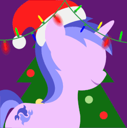 Size: 795x800 | Tagged: safe, artist:arifproject, edit, part of a set, sea swirl, seafoam, pony, unicorn, g4, animated, arif's christmas pones, beautiful, christmas, christmas lights, christmas tree, cute, dark background, derpibooru background pony icon, female, garland, gif, happy, hat, holiday, horn, lights, lineless, mare, minimalist, purple background, santa hat, seadorable, simple background, smiling, solo, tree