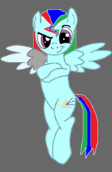 Size: 1024x1557 | Tagged: safe, artist:warpx97, oc, oc only, oc:prism flare, pegasus, pony, amputee, augmented, base used, mlp: generation neo, ms paint, next generation, offspring, parent:rainbow dash, parent:soarin', parents:soarindash, prosthetic limb, prosthetic wing, prosthetics, solo