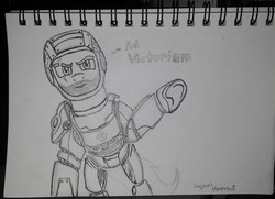 Size: 1536x1112 | Tagged: safe, artist:legionhooves, oc, oc only, oc:legion hooves, brotherhood of steel, fallout 4, looking at you, monochrome, sketch, solo, t-60 power armor, traditional art, waving