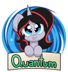 Size: 1000x1066 | Tagged: safe, artist:dativyrose, oc, oc only, oc:quantum shift, pony, badge, chibi, con badge, cute, silly, silly pony, solo, tongue out