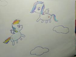 Size: 1040x780 | Tagged: safe, artist:sumi-mlp25, rainbow dash, oc, oc:strawberry breeze, g4, cloud, traditional art