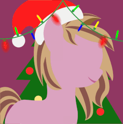 Size: 795x800 | Tagged: safe, artist:arifproject, edit, part of a set, oc, oc only, oc:mascara maroon, earth pony, pony, animated, arif's christmas pones, beautiful, christmas, christmas lights, christmas tree, cute, derpibooru background pony icon, female, garland, gif, happy, hat, holiday, lights, lineless, mare, minimalist, purple background, santa hat, simple background, smiling, solo, tree