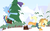 Size: 1170x720 | Tagged: safe, artist:dm29, applejack, rainbow dash, g4, bucking, christmas tree, duo, pine tree, snow, tree, wintertime