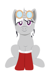 Size: 1024x1623 | Tagged: safe, artist:lordswinton, oc, oc only, aviator, christmas, clothes, commission, goggles, horn, simple background, sitting, smiling, socks, solo, transparent background, your character here