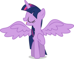Size: 7000x5632 | Tagged: safe, artist:luckreza8, twilight sparkle, alicorn, changeling, pony, g4, to where and back again, absurd resolution, disguise, disguised changeling, eyes closed, fake twilight, female, mare, open mouth, simple background, solo, spread wings, transparent background, twilight sparkle (alicorn), vector