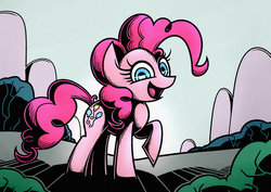 Size: 1754x1240 | Tagged: safe, artist:rambopvp, pinkie pie, pony, g4, female, open mouth, raised hoof, solo