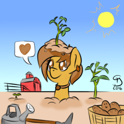 Size: 600x600 | Tagged: safe, artist:glimglam, oc, oc only, oc:spudnik, earth pony, pony, ear piercing, earring, food, freckles, heart, jewelry, necklace, piercing, plant, potato, solo