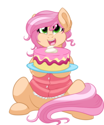Size: 1000x1200 | Tagged: safe, artist:itstaylor-made, oc, oc only, oc:claire, earth pony, pony, cake, clothes, cute, female, food, mare, solo