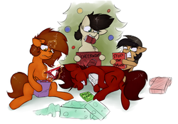 Size: 3030x2106 | Tagged: safe, artist:marsminer, oc, oc only, oc:keith, oc:mars miner, oc:pluto ellipse, oc:venus spring, cheerwine, christmas, clothes, crotchless panties, game console, high res, lingerie, marspring, minecraft, panties, present, underwear