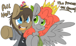 Size: 4300x2640 | Tagged: safe, artist:fluffyxai, oc, oc only, oc:scenic spatter, oc:spirit wind, pony, big eyes, clothes, crown, cute, high res, hug, jewelry, plushie, princess, queen, regalia, smiling, tiara, wings