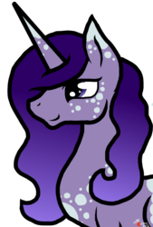 Size: 780x1153 | Tagged: safe, artist:anxiouslilnerd, oc, oc only, pony, unicorn, body freckles, digital art, freckles, lidded eyes, magical lesbian spawn, next generation, offspring, parent:princess luna, parent:rarity, parents:rariluna, profile, simple background, smiling, solo, transparent background