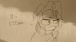 Size: 1280x720 | Tagged: safe, artist:tjpones, twilight sparkle, pony, unicorn, g4, black and white, cowboy hat, crossover, double chin, female, grayscale, gun, handgun, hat, hoof hold, hooves, horn, jesse mccree, lineart, mare, monochrome, overwatch, revolver, simple background, solo, traditional art, twibitch sparkle, weapon, white background