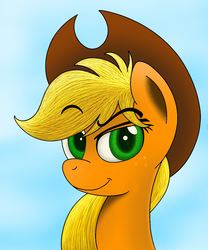 Size: 1055x1270 | Tagged: safe, artist:steam-loco, applejack, g4, bust, female, gradient background, portrait, solo