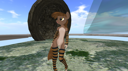 Size: 1452x809 | Tagged: safe, oc, oc only, oc:lenna, anthro, 3d, anthro oc, arm warmers, clothes, cookie, female, food, leg warmers, looking at you, open mouth, oreo, pose, second life, sexy, socks, solo, stockings, thigh highs