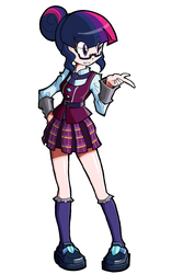 Size: 700x1050 | Tagged: safe, artist:rvceric, sci-twi, twilight sparkle, equestria girls, g4, clothes, crystal prep academy uniform, cute, female, glasses, human coloration, pixiv, pleated skirt, school uniform, shoes, simple background, skirt, socks, solo, white background