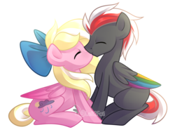 Size: 1772x1336 | Tagged: safe, artist:drawntildawn, oc, oc only, oc:bay breeze, oc:mahx, pegasus, pony, bahx, duo, kissing, male, oc x oc, shipping, simple background, straight, transparent background