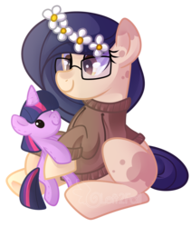 Size: 1265x1497 | Tagged: safe, artist:drawntildawn, twilight sparkle, oc, pony, g4, clothes, glasses, plushie, simple background, solo, sweater, transparent background