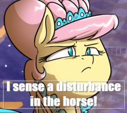 Size: 402x357 | Tagged: safe, artist:ink potts, fluttershy, the count of monte rainbow, g4, female, image macro, meme, reaction image, shycedes, solo, star wars, the count of monte cristo, the force