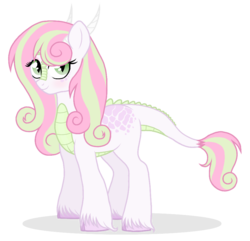 Size: 931x898 | Tagged: safe, artist:unoriginai, oc, oc only, oc:lotus lullaby, dracony, hybrid, kirin, 2017 community collab, derpibooru community collaboration, biography, cute, interspecies offspring, next generation, offspring, parent:spike, parent:sweetie belle, parents:spikebelle, simple background, solo, transparent background
