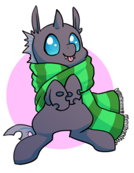 Size: 1024x1321 | Tagged: safe, artist:thiefofcookies, changeling, circle background, clothes, cute, cuteling, scarf, simple background, smiling, solo, striped scarf, tongue out, transparent background