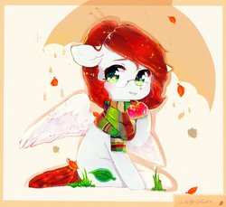 Size: 1885x1730 | Tagged: safe, artist:wallywind, oc, oc only, pegasus, pony, apple, clothes, food, glasses, scarf, solo