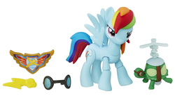 Size: 2000x1100 | Tagged: safe, rainbow dash, tank, pegasus, pony, tortoise, g4, female, goggles, guardians of harmony, irl, mare, photo, simple background, toy, white background