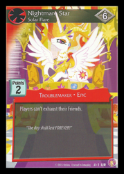 Size: 344x480 | Tagged: safe, nightmare star, princess celestia, alicorn, pony, g4, card, ccg, enterplay, female, looking at you, mare, merchandise, solo, spread wings, trading card, wings