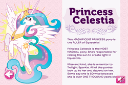 Size: 480x320 | Tagged: safe, ruckus media group, princess celestia, alicorn, pony, g4, my little pony: twilight sparkle teacher for a day, female, mare, solo, text