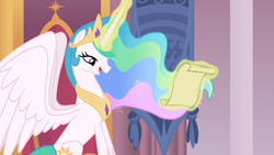 Size: 1280x720 | Tagged: safe, screencap, princess celestia, alicorn, pony, g4, ethereal mane, female, magic, magic aura, mare, opening, solo, telekinesis, theme song