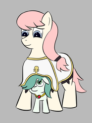 Size: 671x900 | Tagged: safe, oc, oc only, oc:emerald jewel, oc:hope blossoms, pony, colt quest, alternate color palette, amulet, between legs, boots, child, clothes, color, colt, cute, cyoa, female, foal, hair over one eye, male, mare, ponytail, smiling