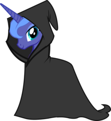 Size: 2624x2865 | Tagged: safe, princess luna, spirit of hearth's warming yet to come, g4, official, castle creator, cloak, clothes, cute, female, high res, s1 luna, solo