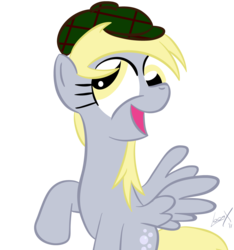 Size: 1125x1200 | Tagged: safe, artist:loomx, derpy hooves, pegasus, pony, g4, female, hat, mare, open mouth, simple background, solo, transparent background
