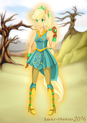 Size: 3508x4961 | Tagged: safe, artist:kateychazuu, applejack, equestria girls, g4, my little pony equestria girls: legend of everfree, absurd resolution, boots, clothes, colored pupils, crystal guardian, female, gloves, high heel boots, ponied up, shoes, smiling, solo, super ponied up