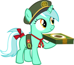 Size: 11988x10400 | Tagged: safe, artist:cyanlightning, derpibooru exclusive, lyra heartstrings, g4, absurd resolution, cookie, cute, cyan's filly guides, female, filly, filly guides, filly lyra, food, hat, lyrabetes, raised hoof, ribbon, simple background, smiling, solo, tail, transparent background, vector, younger