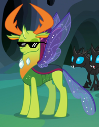 Size: 813x1041 | Tagged: safe, edit, edited screencap, editor:watermelon changeling, screencap, thorax, changedling, changeling, g4, to where and back again, cool, cropped, deal with it, glasses, king thorax, solo focus, sunglasses, swag glasses, unamused