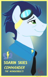 Size: 1220x1961 | Tagged: safe, artist:hufflepuffrave, soarin', pony, g4, bust, male, portrait, solo, wonderbolts