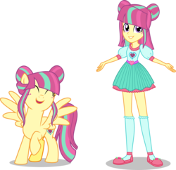 Size: 7000x6765 | Tagged: safe, artist:limedazzle, sour sweet, pegasus, pony, equestria girls, g4, ^^, absurd resolution, alternate hairstyle, alternate universe, equestria girls ponified, eyes closed, happy, looking at you, ponified, raised hoof, show accurate, simple background, smiling, spread wings, transparent background, vector, wings