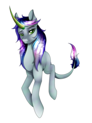 Size: 1200x1600 | Tagged: safe, artist:minelvi, oc, oc only, oc:technicolour apocalypse, pony, unicorn, curved horn, galaxy mane, horn, shiny, simple background, solo, transparent background, unicorn oc